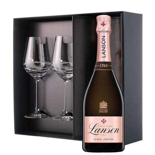 Lanson Le Rose Creation Champagne 75cl And Diamante Venezia Glasses Gift Box Set